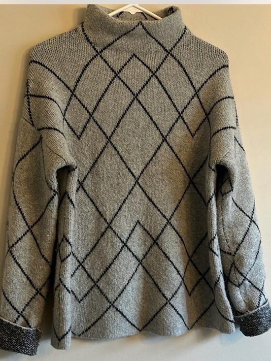 Christian Siriano Sweaters - Christian Siriano Womens Gray Mock Neck Diamond Pattern Knit Sweater XS